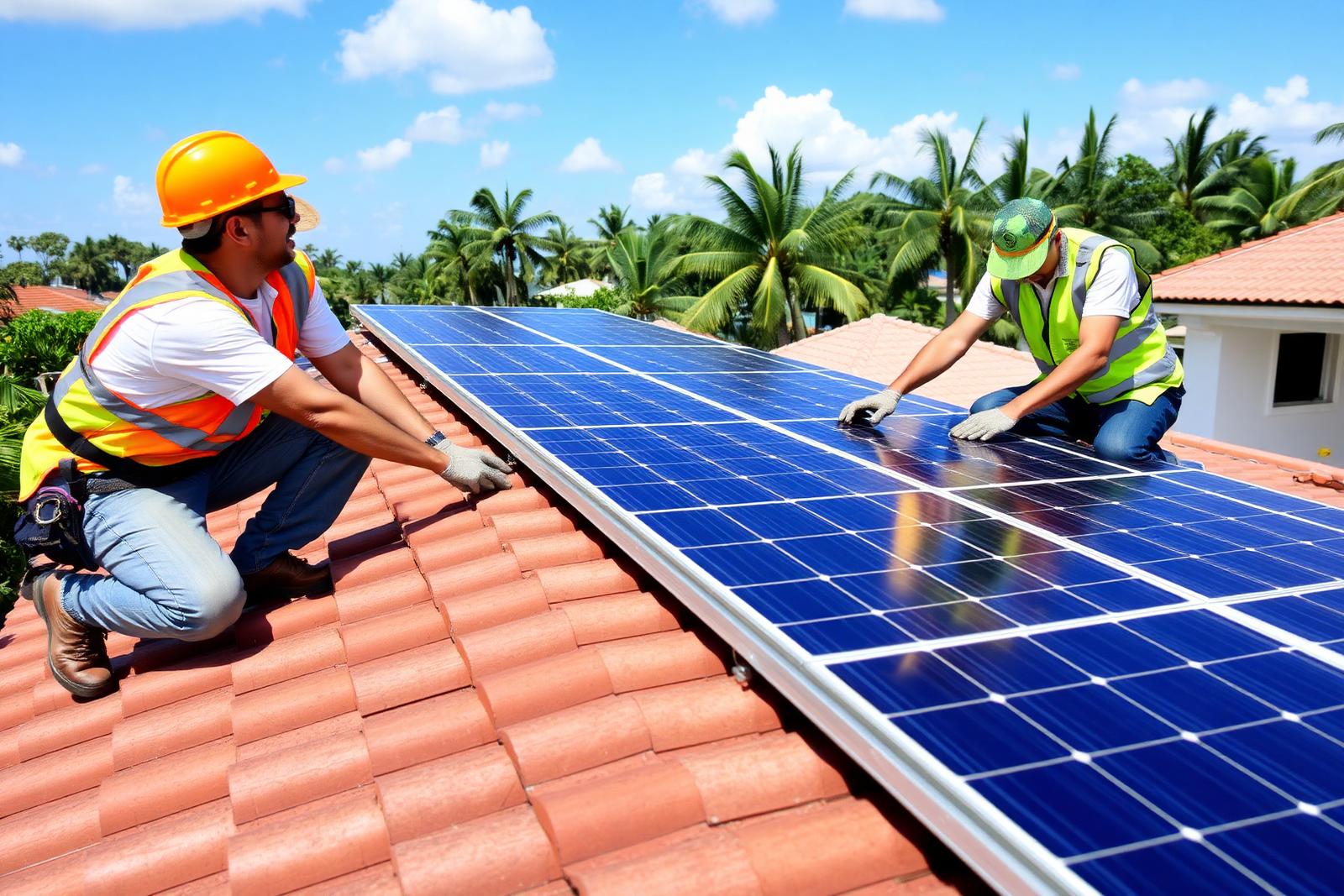 Equipe FM instalando painéis solares